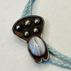 Vintage Sterling Silver Ellensburg Blue Lace Agate Bolo Tie